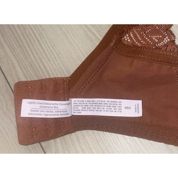 Auden Lightly Lined Balconette Coverage Underwire Bra Lace Womens 46C Brown New - Picture 7 of 7